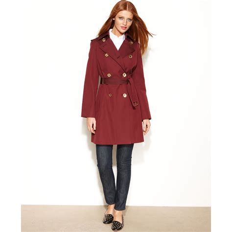 michael kors red leather trench coat|Michael Kors single breasted coat.